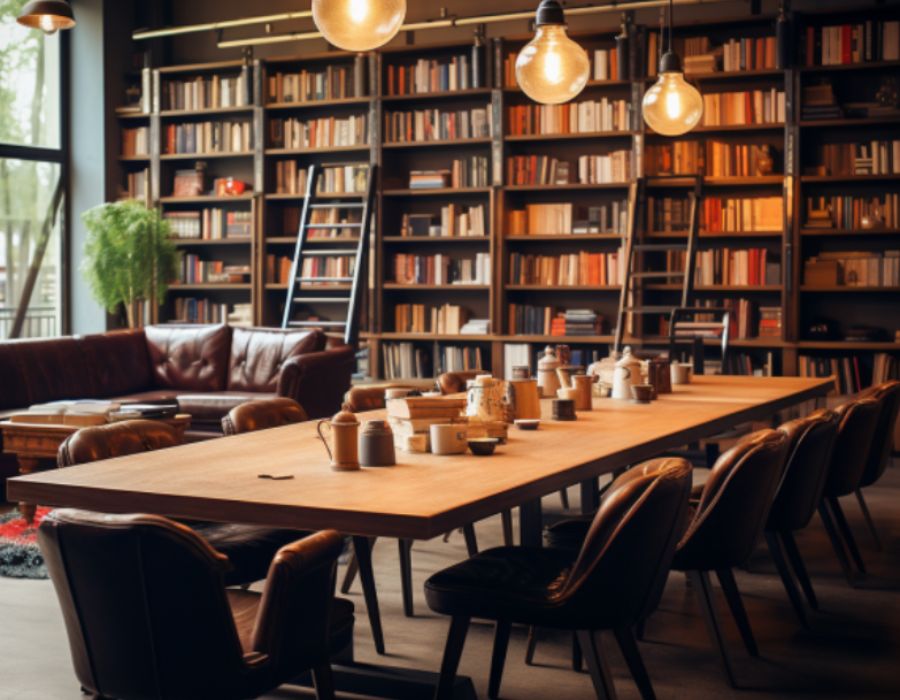 Những chiếc bàn dài bên cạnh kệ sách, giúp khách hàng có thể ngồi đọc sách cả ngày. 
