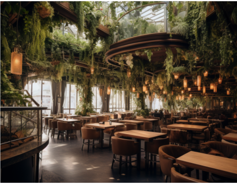 Sự độc đáo của một quán cafe nhỏ rộng hơn 200m2 có thiết kế một thảm thực vật bên trên làm không gian quán thêm tươi mát. 