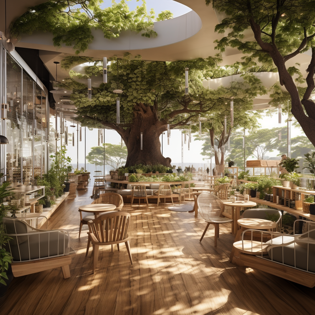Thiết kế quán cafe ngoài trời đón nhận hoàn toàn ánh sáng tự nhiên, tạo cảm giác tươi mát và gần gũi với thiên nhiên hơn
