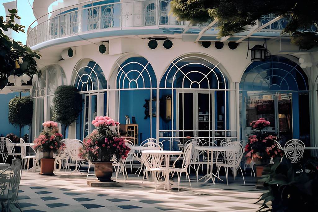 Art Coffee thiết kế quán cà phê với tông màu trắng, xanh, không chỉ có kiến trúc hệt như tòa lâu đài mà nơi đây còn sở hữu cả một sân vườn rộng lớn cho khách hàng thỏa thích ngắm cảnh