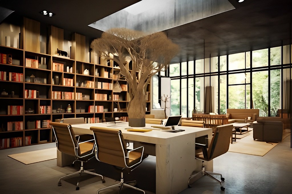 Thiết kế bàn làm việc xung quanh cây cổ thụ tại văn phòng hiện đại NextBrand