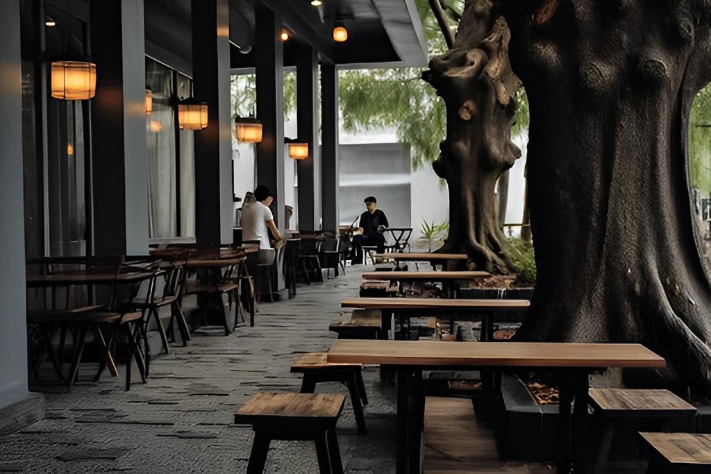 Thiết kế quán cà phê sân vườn tại Kohi Coffee là sự đơn giản, cổ kính đến từ đất nước mặt trời mọc