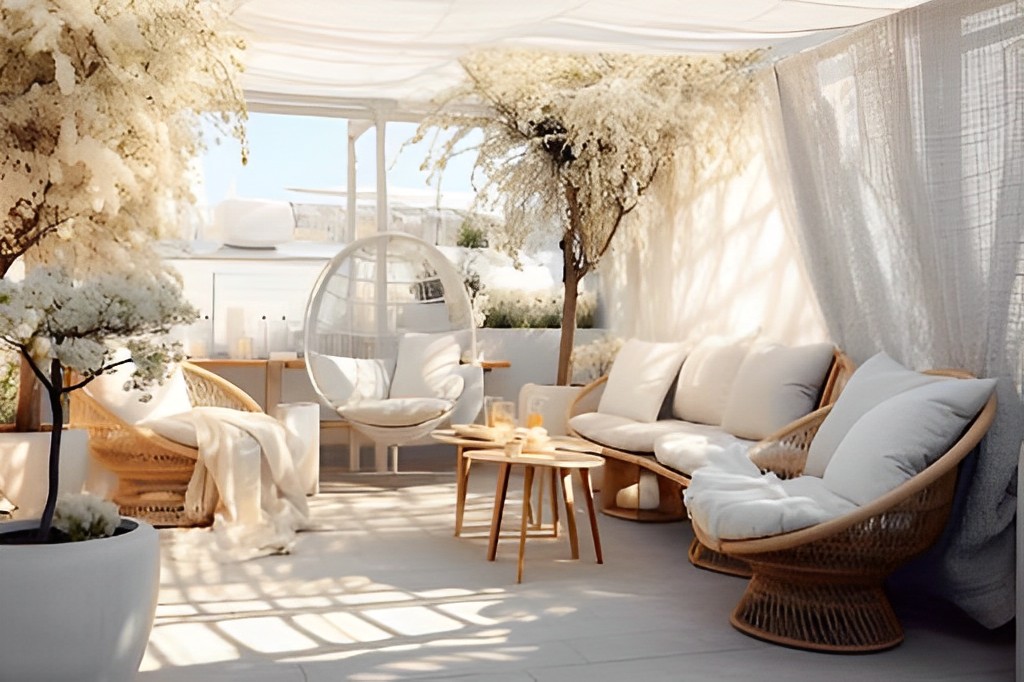 Lấy tông màu trắng chủ đạo để thiết kế quán cà phê sân vườn, tạo cảm giác nhẹ nhàng, thư giãn và yên tĩnh