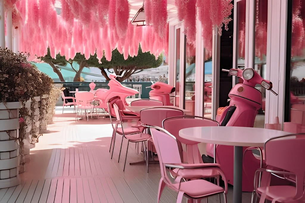 Thiết kế nội thất màu hồng tươi trẻ, nữ tính trong quán cà phê sân vườn tạo sự khác lạ, độc đáo