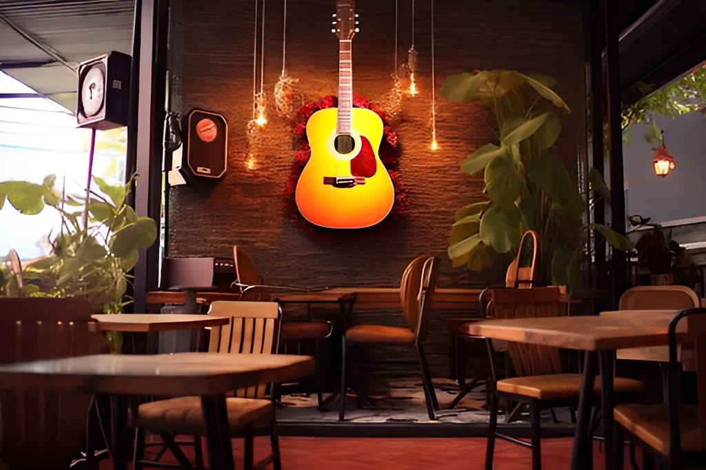  m nhạc được kết hợp trong mô hình thiết kế quán cà phê sân vườn nhằm dấy lên nguồn cảm hứng trong mỗi người