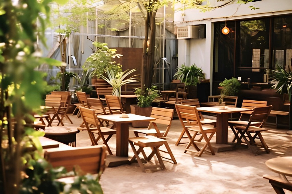  Inside Cafe có thiết kế quán cà phê mộc mạc, sáng sủa nhờ ánh sáng mặt trời chiếu vào sân vườn