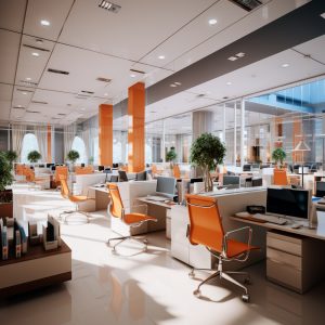 Thiết kế không gian văn phòng làm việc có diện tích nhỏ với gam màu sáng cùng màu sắc nổi bật