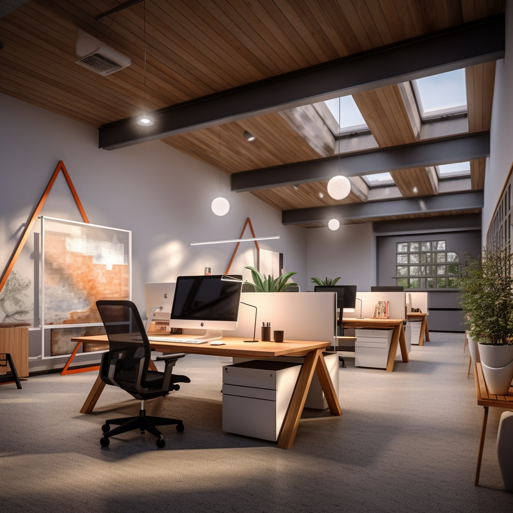 Thiết kế văn phòng hiện đại với các trần nhà thiết kế trống để hấp thụ ánh sáng tự nhiên