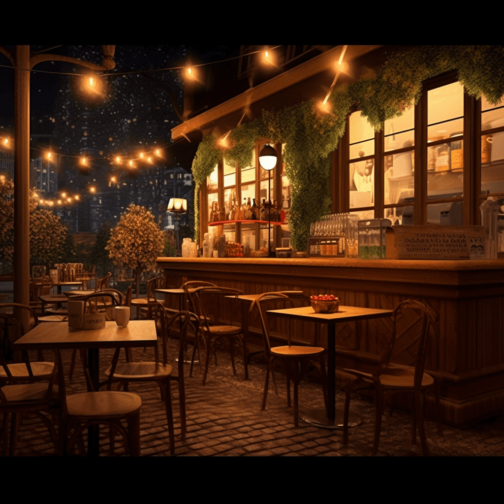 Mẫu thiết kế quán cafe theo phong cách ấm áp, dịu dàng về đêm 