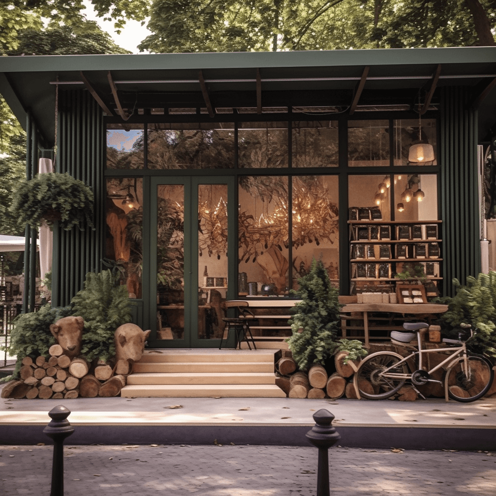 Ảnh quán cafe đẹp theo hơi hướng thiên nhiên với những khúc gỗ trang trí xung quanh 