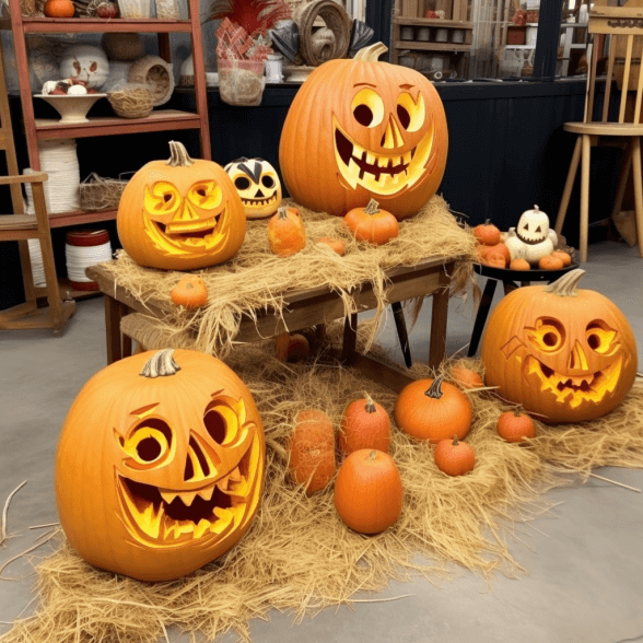 Trang trí halloween cho quán cafe với những quả bí ngô có khuôn mặt quái dị sẽ giúp quán có thêm không khí lễ hội hơn