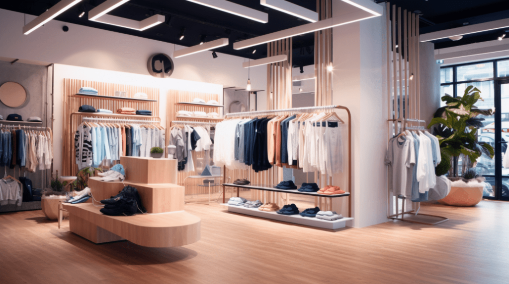 Ý tưởng thiết kế shop quần áo phong cách hiện đại với bố cục độc đáo, nhiều diện tích cho khách hàng dễ dàng di chuyển